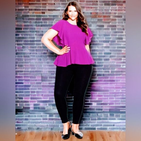 CITY CHIC NEW Plus Size Tiered  Magenta Tunic Blouse - Picture 1 of 15